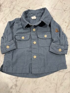 Baby Gap Blue Corduroy Button Down Shirt Size 0-3 Months Long Sleeve
